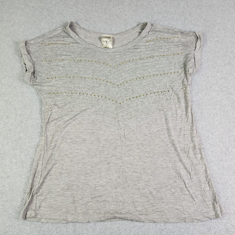 Vocal T Shirt Womens Large Gray Heather Stretch Studded Short Sleeve Relaxed Fit
